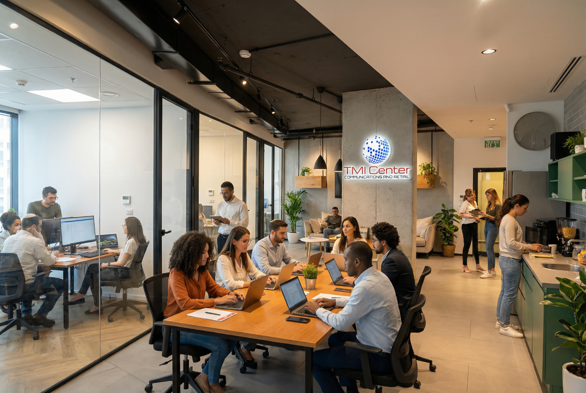 צוות פיתוח TMI Center בסביבת עבודה מודרנית